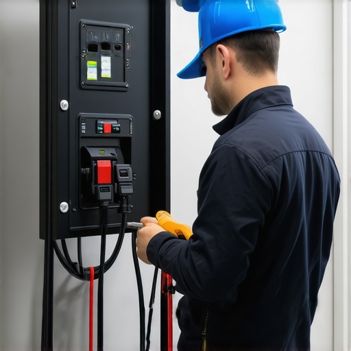 Expert EV Charger Inspection Electrician inspecting EV charger wiring and electrical panel