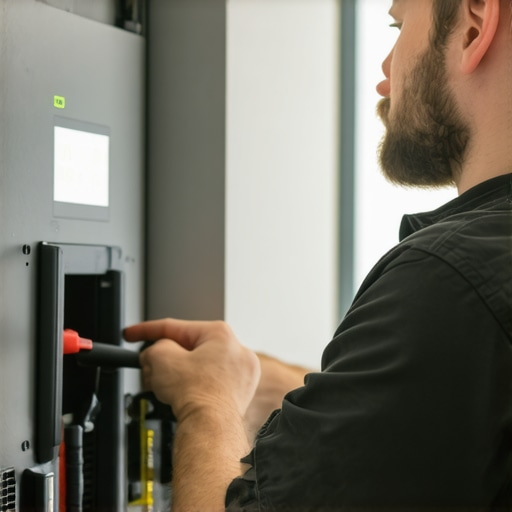 Electrician inspecting electrical panel for EV charger compatibility