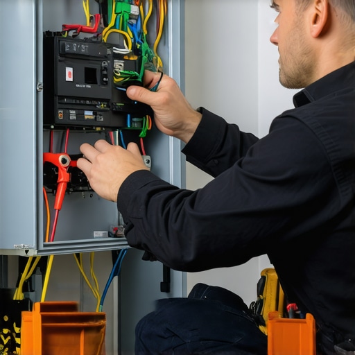 Electrician installing a new electrical panel in a home, showcasing safety and expertise.