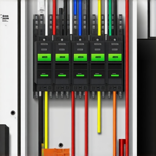 Illustration of an upgraded electrical panel with EV charging circuits and safety features.