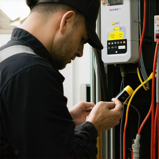 Professional electrician checking EV charger wiring for safety and compliance