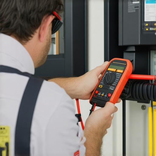 Electrician using multimeter to diagnose EV charger wiring