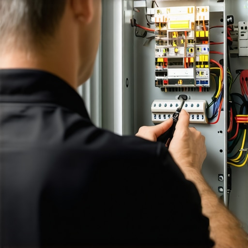 Professional Electrical Inspection of Upgraded Panel Electrician inspecting a new electrical panel in a home