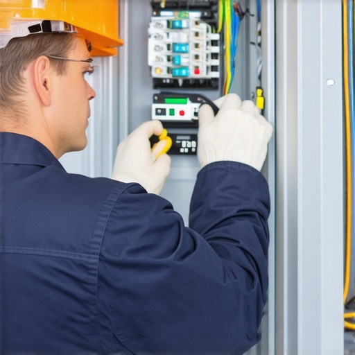 Electrician installing surge protection device and grounding during electrical panel upgrade