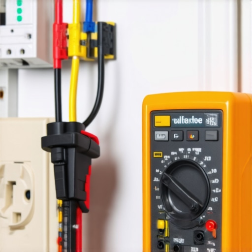 Person testing electrical outlet with multimeter for voltage stability