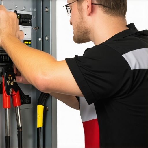 Electrician inspecting circuit breaker panel for EV charger compatibility