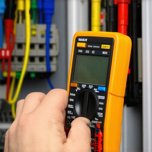 Technician testing electrical connections in a panel for EV charger maintenance