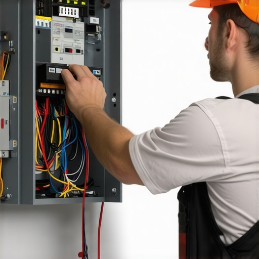 Electrical Panel Upgrade in Progress Electrician installing a new circuit breaker in a modern electrical panel