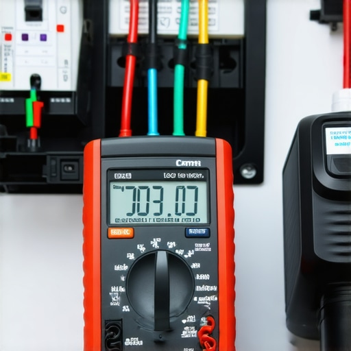 Technician using multimeter and load tester on EV charging system panel
