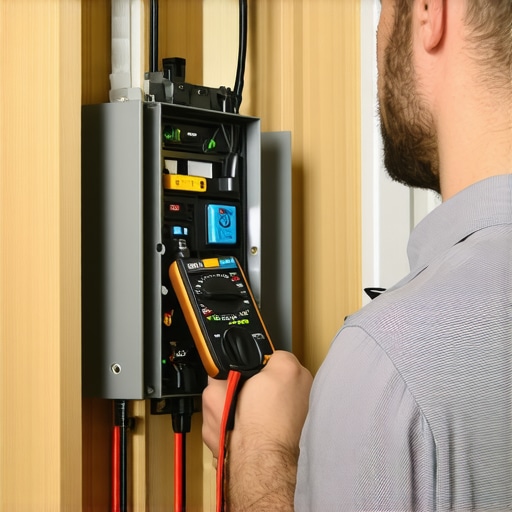 Electrical inspection for EV charger troubleshooting Electrician checking wiring and panel connections with a multimeter