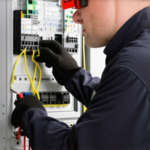 Electrician examining wiring in a panel during EV charger installation
