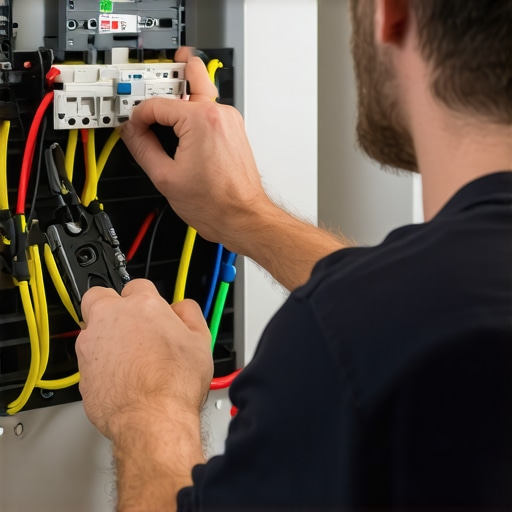 Electrician reviewing a home electrical panel during upgrade process