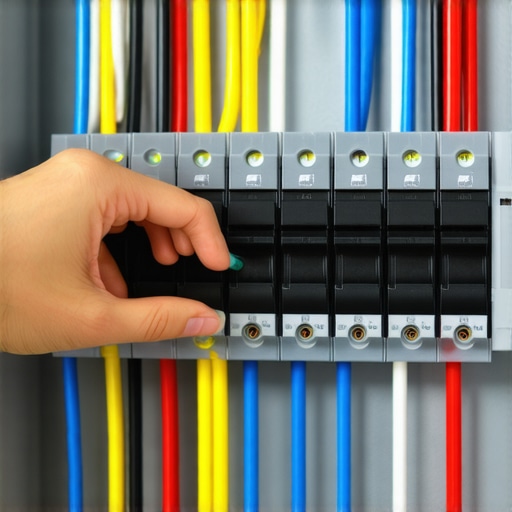 Electrician inspecting wiring connections in a home electrical panel.