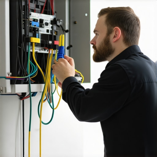 Professional electrician checking electrical connections for EV charger safety