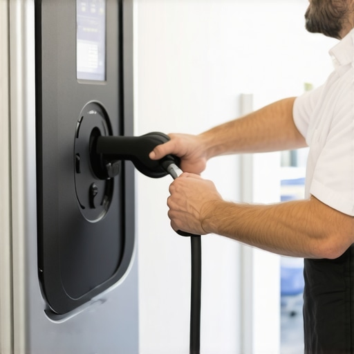 EV Charger Reset Process Person resetting a 2026 EV charger in a garage setting