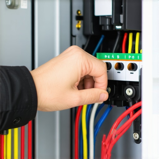 Technician inspecting and tightening wiring inside a residential electrical panel for EV charger repair.