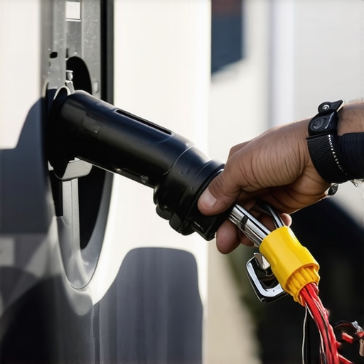 Technician securing a grounding wire on an EV charging panel during installation