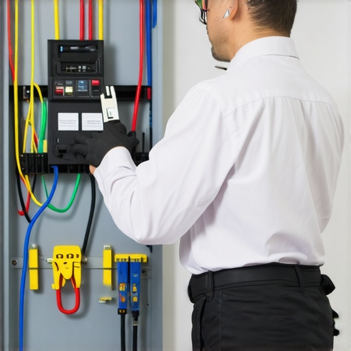 Inspecting an upgraded electrical panel for EV charger compliance Electrician examining a well-maintained electrical panel with modern components and clear wiring