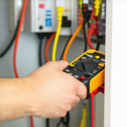 Electrician using multimeter to verify EV charger wiring