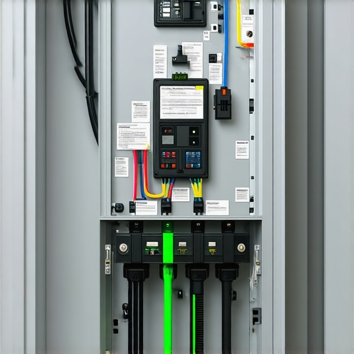 Electrical panel with organized wiring and labeled circuits for EV charging.