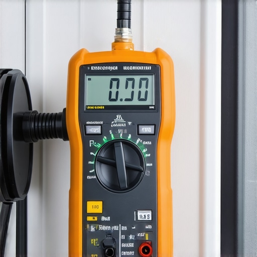 Professional multimeter testing EV charger wiring outdoors