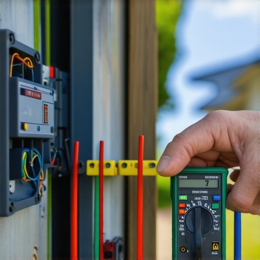 Person using multimeter to check wiring connections for ground faults at an outdoor EV charger