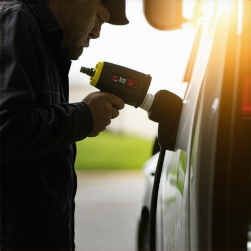 Thermal Imaging Inspection for EV Chargers Technician checking an EV charging cable with a thermal camera to detect hotspots