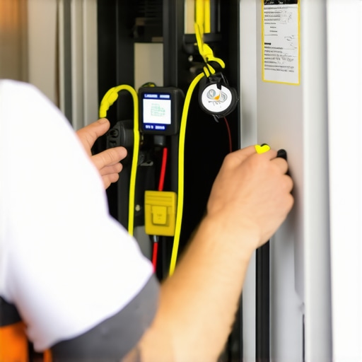 Electrician inspecting wiring for EV charger installation