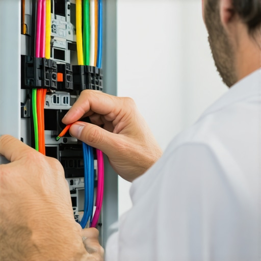 Electrician working on a residential electrical panel during upgrade