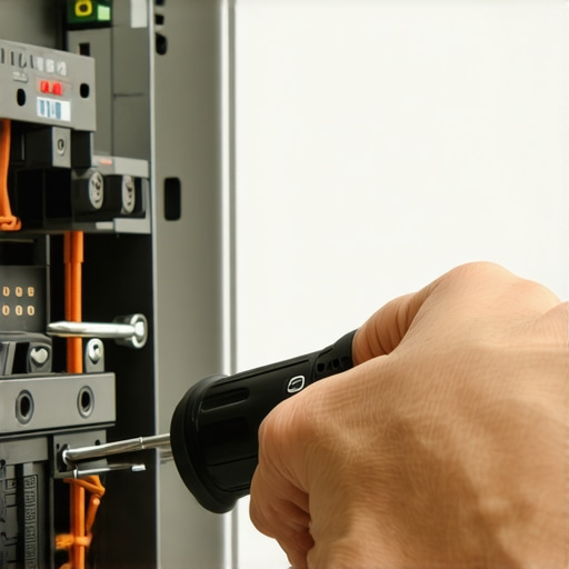 Electrician using a torque screwdriver on a circuit breaker to prevent overheating during EV charging