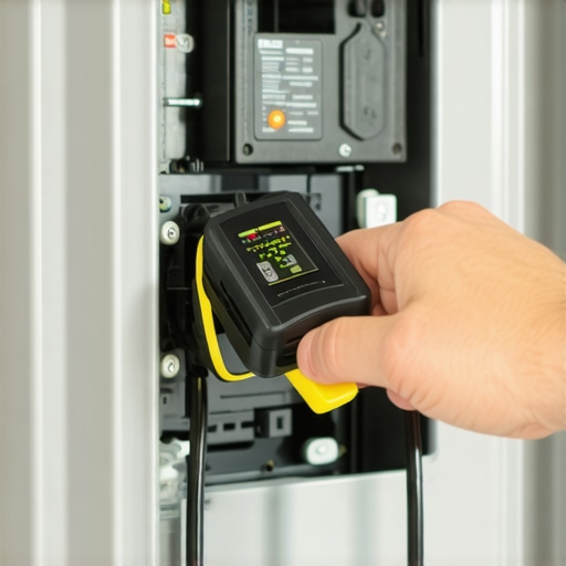 An infrared thermometer measuring heat on an EV charger circuit breaker.