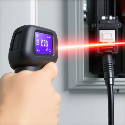 Using an infrared thermometer to monitor EV charger breaker temperature for safety.