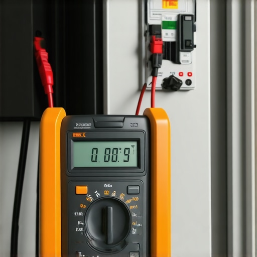 Digital multimeter measuring voltage drop on an EV charging circuit under load