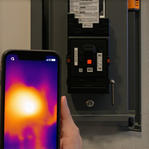 A homeowner uses a thermal imaging camera to detect hot spots in an electrical panel during EV charging.