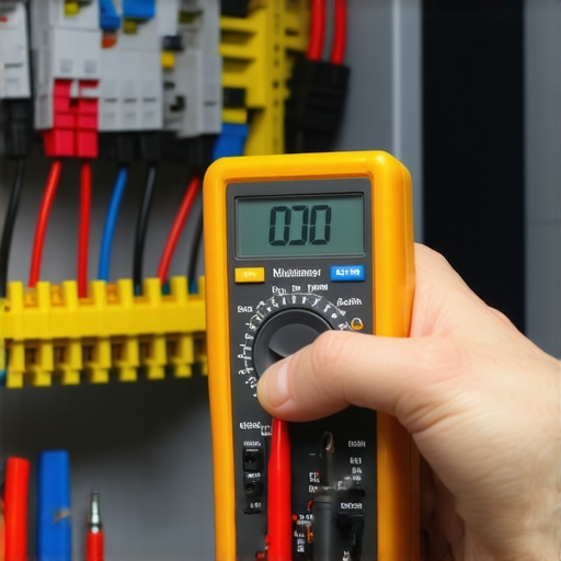 Close up of measuring voltage inside a home electrical panel for EV charging safety