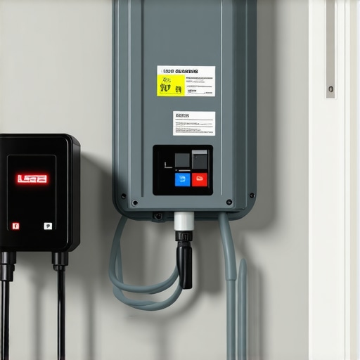 An electrical panel showing the required 30-inch width and 3-foot depth clearance for EV charger code compliance.