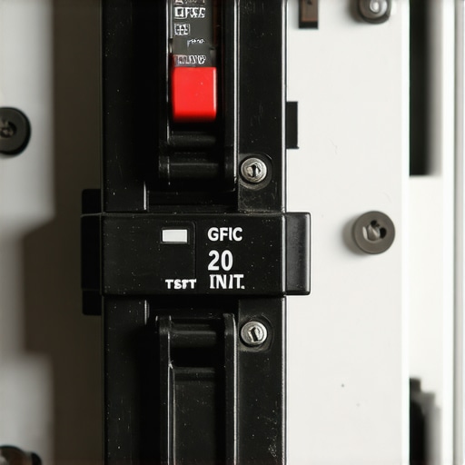 Close-up of a GFCI breaker in an electrical panel showing signs of thermal stress
