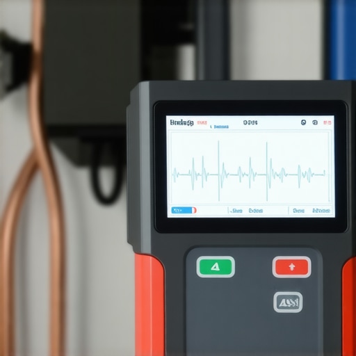 Close up of electrical testing equipment measuring harmonic distortion near a smart charging station.