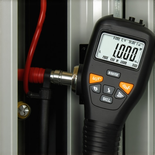 Close up of a person using a digital torque wrench to ensure proper electrical connections in an EV charger.