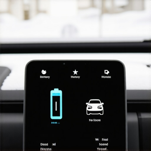 Close-up of an EV screen showing the battery warming up for faster winter charging.