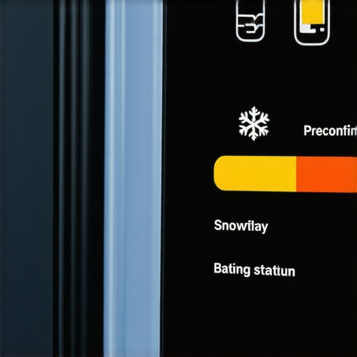EV Battery Preconditioning Status Digital display of an electric vehicle warming its battery for winter charging efficiency.