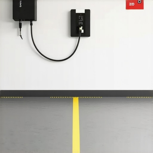 A photo showing the required 30x36 inch clear working space in front of a home EV charging station.