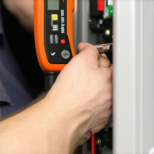 Electrician using a torque wrench on electrical panel lugs to ensure safe EV charging