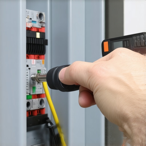 Close up of electrician torque wrench tightening circuit breaker lugs
