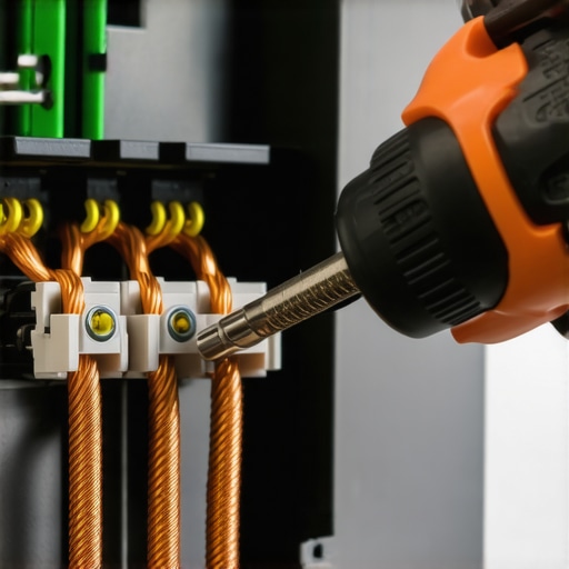 Professional torque screwdriver being used on an EV charger breaker terminal