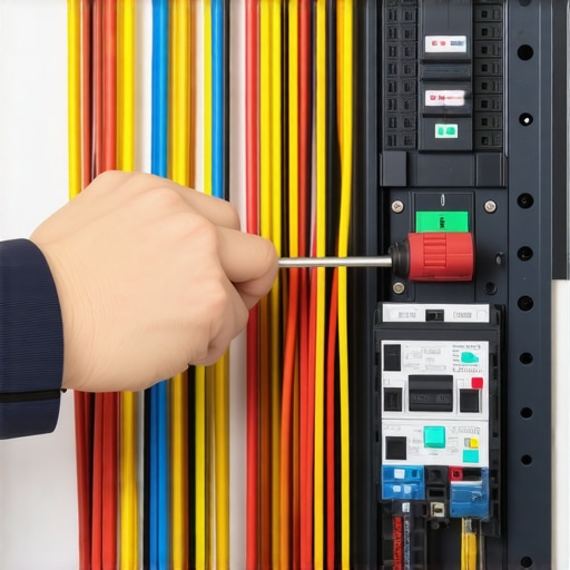 A technician using a torque wrench to tighten electrical connections in a 3-phase EV charger panel.