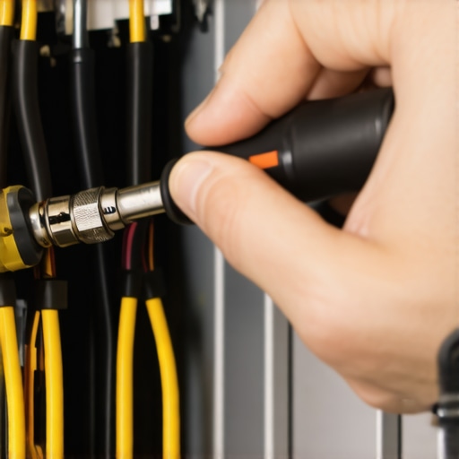 A technician tightening electrical connections inside a residential circuit breaker panel to prevent overheating.