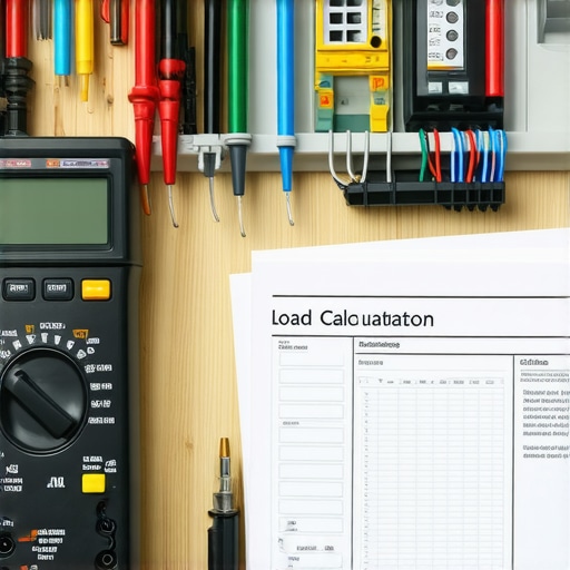 Professional tools and paperwork for calculating EV charger electrical load.