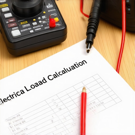 Close-up of a load calculation worksheet for an EV charger installation permit on a desk