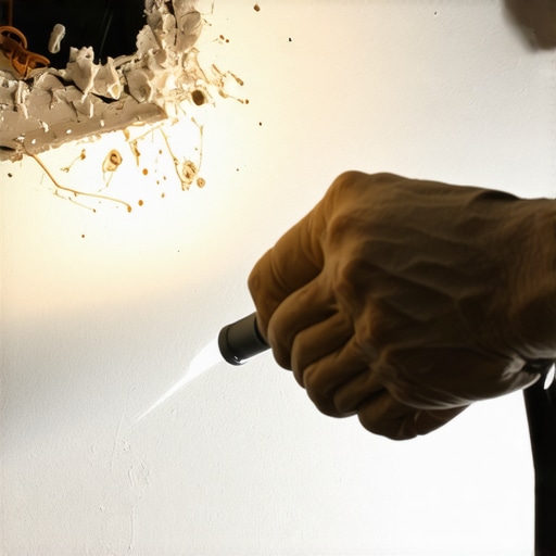 A fiberglass glow rod being used to pull electrical wires through a finished garage ceiling for a clean EV charger installation.